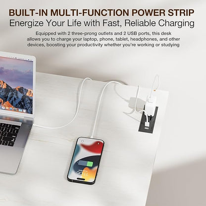 TEMI Small Computer Desk Folding Table - No Assembly, Compact 35.8" Foldable Desk with Power Outlets & USB Charging Port, Portable Small Office Desk, Ideal Mini Study Table for Narrow Spaces,White Ash