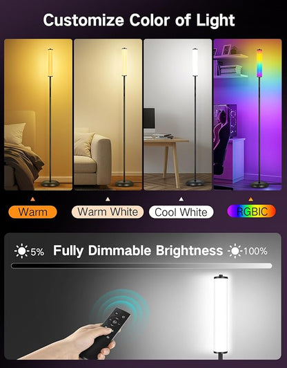 OUTON Bright LED Floor Lamp with Remote, Touch & APP Control, 1500LM 65" Tall Smart Standing Lamp, Color Changing Ambient Lighting, Music Sync, Modern Corner Lamps for Living Room, Bedroom, Black