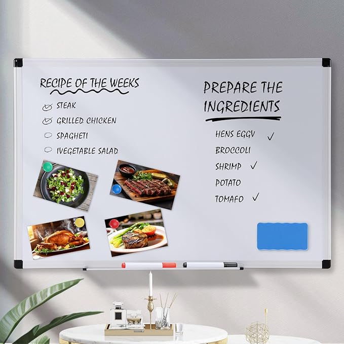 OLIXIS Magnetic White Board, Dry Erase Board for Wall 32" x 48", Whiteboard with 1 Dry Eraser & 2 Multicolor Markers & 4 Magnetic Pins, Aluminium Frame for Home, School, Office, White