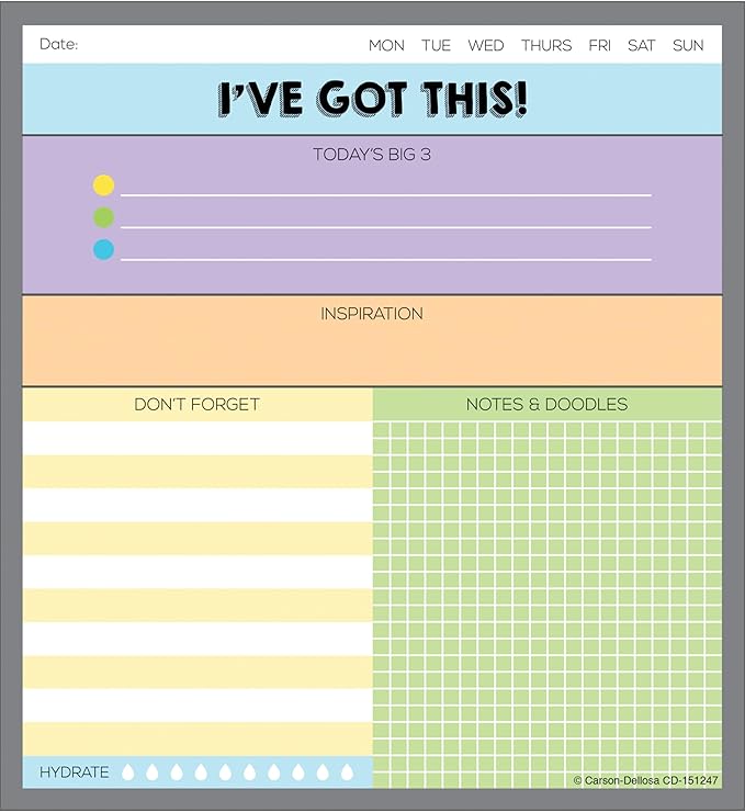 Carson Dellosa I've Got This Notepad, 50 Sheet Note Pad for To Do List, Notes, Sketch Pad, and Checklist, Classroom Organization Stationary, Desk Accessories and Office Supplies