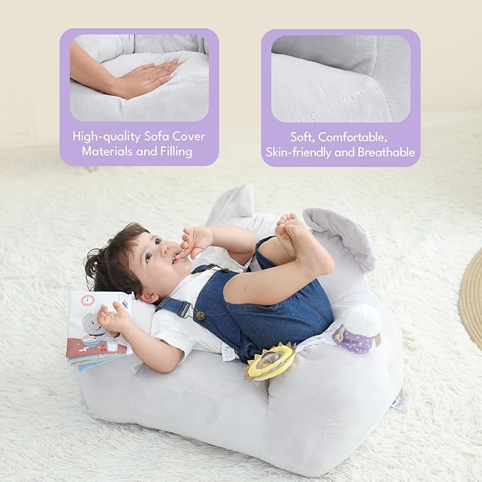 Lovvie & Joy Toddler Sofa Chair, Soft Toddler Kids Chair with Learning Toy Phone,Cloth Book and Rattle Toy,Toddler Chair Couch for Boys and Girls Ages 1+ Years Elephant
