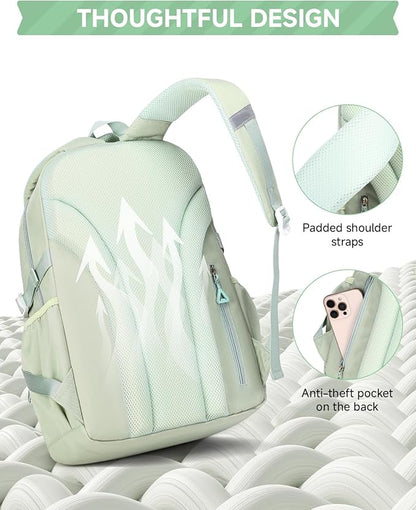 Girls Backpack with Lunch Box 3Pcs, Waterproof School Bag Set for Teen Elementary Middle School, Multi-Pocket Laptop Bookbag Lightweight, Green