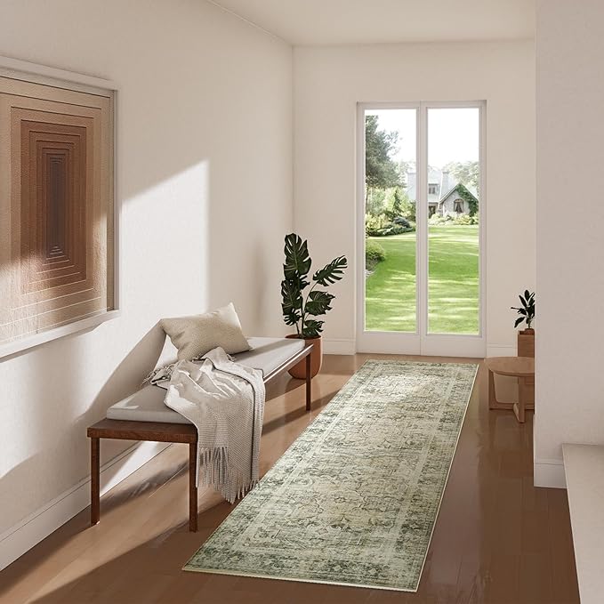 Washable Runner Rug Non Slip: 2'x6' Kitchen Rug Runners Stain Resistant Floor Rug with Rubber Backing Non Shedding Soft Carpet Runners for Hallway Indoor Entryway Bedroom Bedside Foyer Bathroom Home