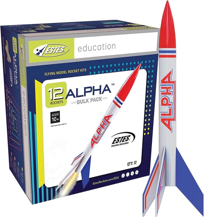 Estes 1756 Bulk Pack of 12 Alpha Rocket-Building Kits, Intermediate Flying-Rocket Model Kits for Ages 10+