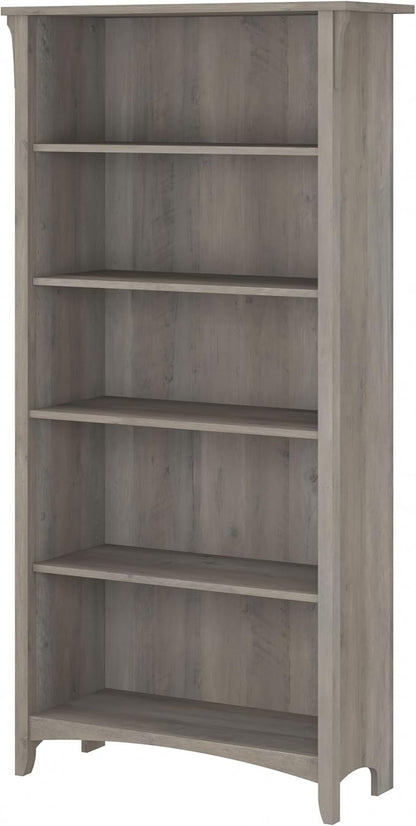 Bush Furniture Salinas 5 Shelf Bookcase in Driftwood Gray, Tall Bookshelf, Large Book Shelf for Living Room, Home Office, or Entryway