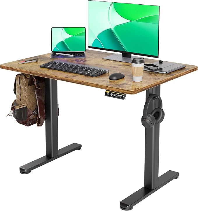 Claiks Electric Standing Desk, Adjustable Height Stand up Desk, 40x24 Inches Sit Stand Home Office Desk with Splice Board, Black Frame/Rustic Brown Top