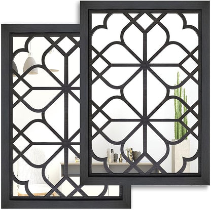 Wocred Set of 2 Rectangular Wall Mirror,Gorgeous Rustic Farmhouse Accent Mirror,Black Entry Mirror for Bathroom Renovation,Bedrooms,Living Rooms and More(11”x15”)