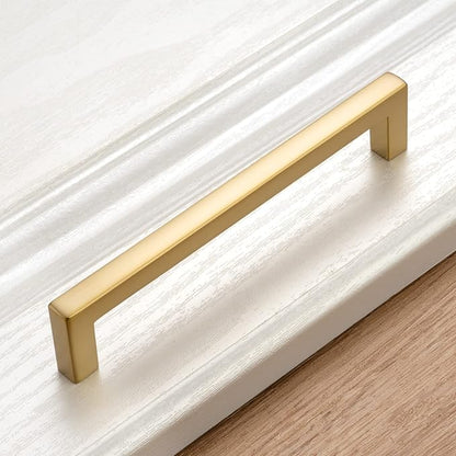 KOOFIZO 30-Pack Solid Square Bar Cabinet Handle - Brushed Gold Furniture Pull, 5 Inch/128mm Screwhole Distance for Kitchen Cupboard Door, Bedroom Dresser Drawer, Bathroom Wardrobe Hardware