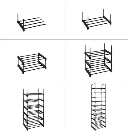 SONGMICS Shoe Rack, 10-Tier Shoe Organizer, Metal Storage Shelf, Upright or Upside Down, for 11-22 Pairs, for Entryway, 11.8 x 17.7 x 68.5 Inches, Black ULSA25BK