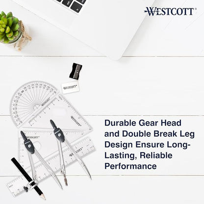 Westcott 10-Piece Math Set for Students, Includes 2 Compasses, Protractor & Ruler, Back to School, Classroom, School Supplies, Geometry Practice, Durable Storage Case