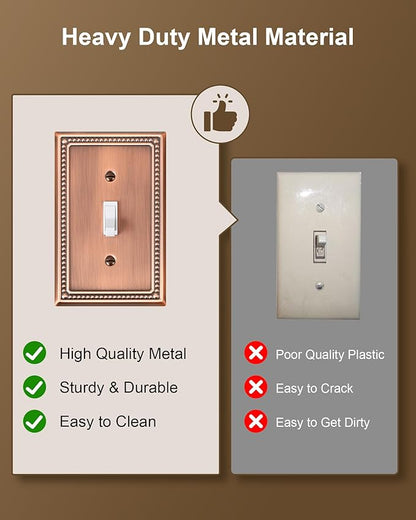 6-Pack Single Toggle Light Switch Cover Plate, Pearls Decorative Switch Plate Covers, Antique Copper 1 Gang Metal Wall Plate, Corrosion Resistant