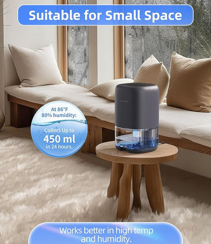 TABYIK Small Dehumidifier for Bedroom, Bathroom, Portable Dehumidifiers for Home, Room, RV, Closet, Quiet Compact Moisture Remover for Small Spaces, with Auto Shut Off, 35 OZ, Grey