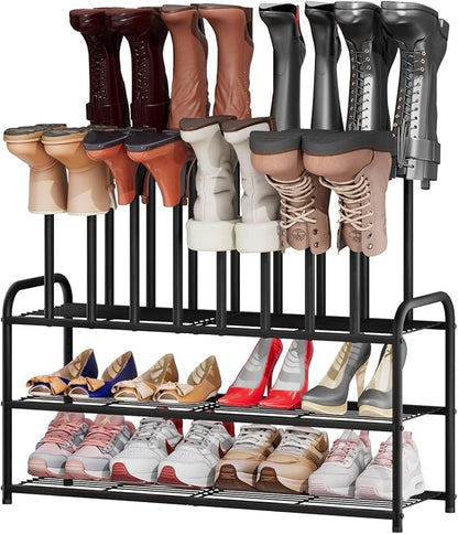 Tall Boot Rack, Long Boot Rack Organiser, Tall Boots with Shoe Rack for Closet, 3-Tier Shoe Shelf Storage Organiser for Entryway