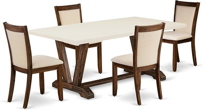East West Furniture V727MZN32-5 5 Piece Dinette Set Includes a Rectangle Dining Room Table with V-Legs and 4 Light Beige Linen Fabric Parsons Dining Chairs, 40x72 Inch, Multi-Color