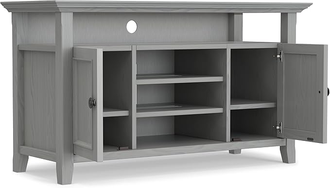 SIMPLIHOME Amherst 54-inch Wide Solid Wood TV Stand in Fog Grey, Transitional-Style Media Console for Living Room with Adjustable Shelves and Cable Management
