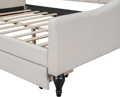 Full Size Upholstered Tufted Daybed with Two Storage Drawers,Linen Sofa Bed,Easy Assemble & No Box Spring Needed,Perfect for Small Space,Bedroom,Livingroom,Guest Room, Beige