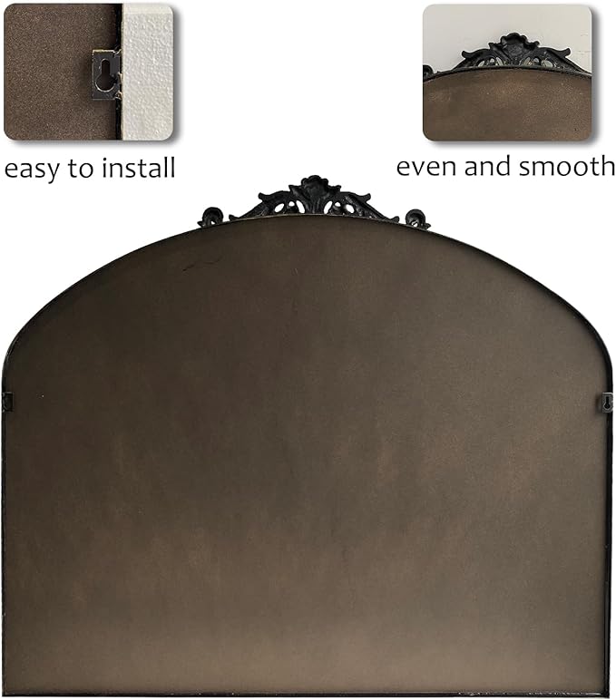 WAMIRRO Ornate Black Mirror,Vintage Arched Baroque Antique Mirorrs for Living Room Hallway Fireplace Bathroom Entryway 36"X30"