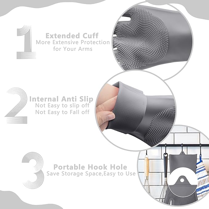 Pet Grooming Gloves—Heat Resistant Dog Washing Gloves with High-Density Teeth, Dog Bath Scrubber with Enhanced Five Finger Design, Silicone Gloves for Dogs and Cats Bathing, Massage (Gray)