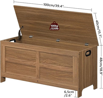 Storage Chest, 39.4” Large Toy Chest, Entryway Storage Trunk, Storage Bench with Safety Hinge, Entrance Bench for Living Room, Entrance, Bedroom, Honey Brown SCOR48301