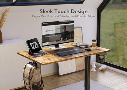 Claiks Electric Standing Desk, Adjustable Height Stand up Desk, 40x24 Inches Sit Stand Home Office Desk with Splice Board, Black Frame/Rustic Brown Top