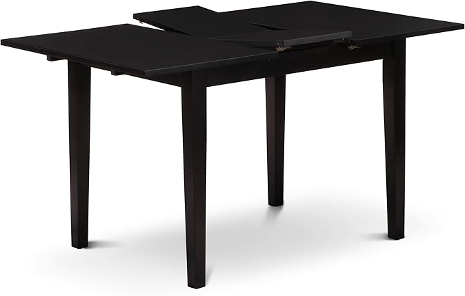 East West Furniture NOEN5-BLK-69 5 Piece Kitchen Table & Chairs Set Includes a Rectangle Butterfly Leaf Dining Table and 4 Black Faux Leather Parsons Chairs, 32x54 Inch, Black