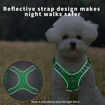 Dog Denim Harness with Leash Set, Adjustable Step in with Breathable Padded Vest Harness for Small Dogs Training and Running (XS Green)