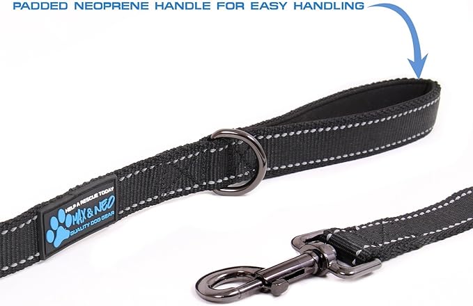 Max and Neo Reflective Nylon Dog Leash - We Donate a Leash to a Dog Rescue for Every Leash Sold (Black, 6 FT)