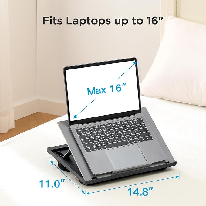 HUANUO Adjustable Lap Desk - with 8 Adjustable Angles & Dual Cushions Laptop Stand for Car Laptop Desk, Work Table, Lap Writing Board & Drawing Desk on Sofa or Bed, HNLD2G
