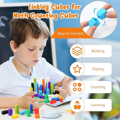 200 Pcs Green Linking Cubes for Math Counting Cubes Manipulatives Plastic Counting Block Manipulative Classroom Learning Supplies for Educational Preschool Activities Boy Girl (Green)