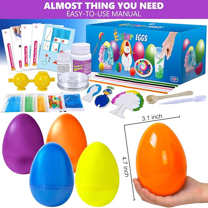 UNGLINGA 4 Jumbo Easter Basket Stuffer Surprise Eggs, 6 Science Experiments for Kids, Easter Toys Gift Idea for Boys and Girls Party Favor Educational STEM Activities Kit