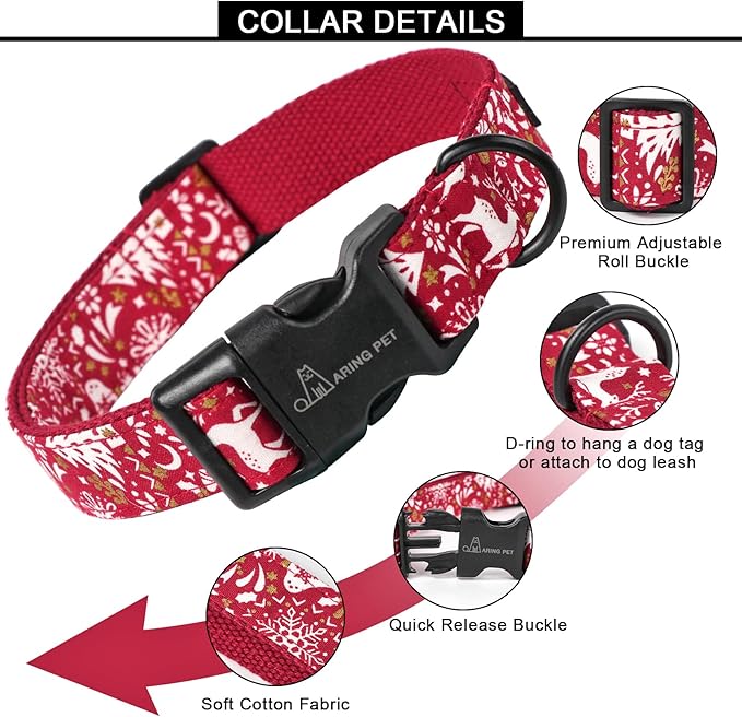 ARING PET Christmas Dog Collar, Cute Red Reindeer Cotton Lightweight Xmas Pet Collars for Puppy Small Medium Large Dogs-XS