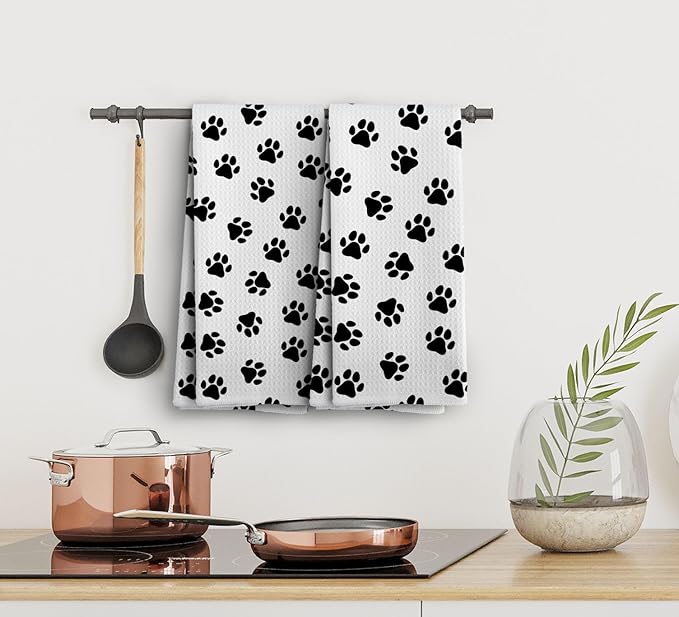 Dog Paws Towel, Dogs Paw Kitchen Towels and Dishcloths Set of 2, Cute Dogs Decor Kitchen Hand Towels Decorative, Dog Lovers Gifts for Women Man, 16×24 Inches