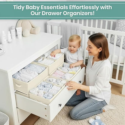 RFAQK Dresser Drawer Organizer Clothes-18 Pack Underwear Clothing Drawer Organizer for Baby, Nursery, Closet-Foldable Fabric Drawer Dividers for Bedroom, Storage Bins for Bra, Socks, Belt, Tie-Beggie
