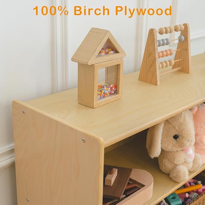 Kids Bookshelf and Toy Storage Shelf, Wooden Montessori Bookshelf, 3-Tier Toy Shelf, 30in Birch Children Bookcase, Classroom Furniture, Book Shelf for Kids Room, Nursery, Playroom