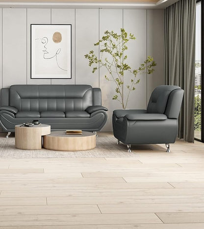 Container Furniture Direct Michael Modern Faux Leather Upholstered Stainless Steel Legs Living Room Sofa, Chair, Gray