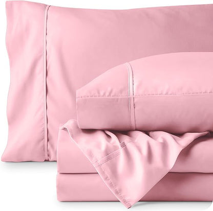 Bare Home Full XL Sheet Set - Luxury 1800 Ultra-Soft Microfiber Full Extra Long Bed Sheets - Double Brushed - Deep Pockets - Easy Fit - 4 Piece Set - Bedding Sheets & Pillowcases (Full XL, Light Pink)