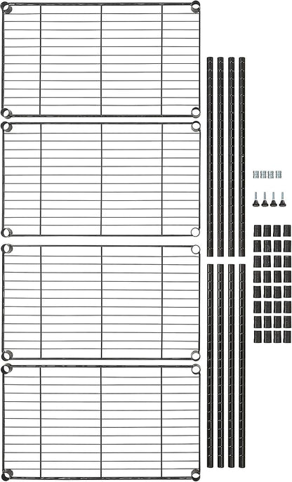 Amazon Basics 4-Shelf Steel Wire Rack, 13.4 D x 23.2 W x 48 H in, Black | Sturdy, Adjustable, Easy Assembly, Storage