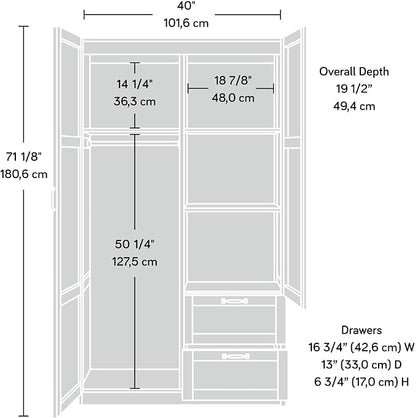 Sauder Select Multipurpose Bedroom Armoire Wardrobe Closet Pantry Storage Cabinet with Storage Drawers and Hanging Rail, in Cinnamon Cherry