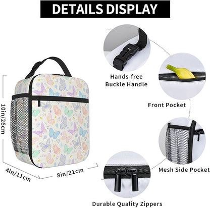 Watercolor Butterflies Insulated Lunch Bag,Kids Lunch Box For Girls Boys Teen,Kid Lunch Box Cooler Bag With Front Pocket For Women Men,Reusable Lunch Tote Bag Lunchbox For School/Work/Picnic/Office