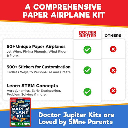 Doctor Jupiter My First Paper Airplane Book Kit for Kids Ages 6+ | Make & Fly 50+ Paper Airplanes with 500+ Stickers |Birthday Gift Ideas for 6-7-8-9-10 Year Old Boys & Girls | Airplane Toy, Craft Kit