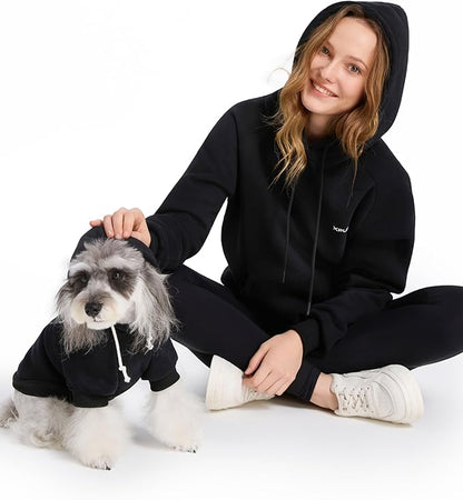 XPUDAC Matching Hoodie for Dogs and Humans Fleece Sweatshirt Soft Warm Pet Hoodie Sweater for Large Small Medium Dog and Owner Matching Clothes Cold Weather, Black, Medium