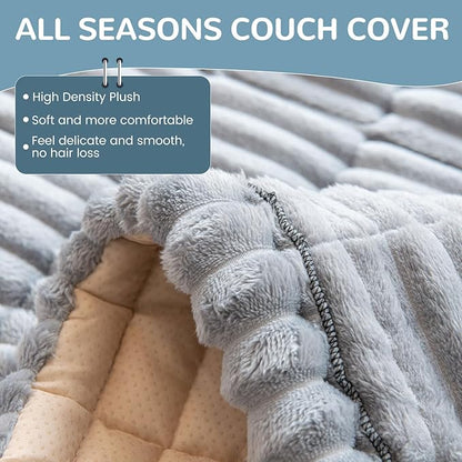OTOB Couch Cover for Dogs Washable, Non Slip Funny Pet Couch Covers Sofa Slipcovers Cushion Mat, Plush Soft Cozy Pet Friendly Furniture Protector, All Seasons (Gray, 23.6" x 47.2")