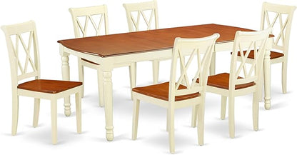 East West Furniture DOCL7-BMK-W 7 Piece Dining Room Furniture Set Consist of a Rectangle Wooden Table with Butterfly Leaf and 6 Kitchen Dining Chairs, 42x78 Inch, Buttermilk & Cherry