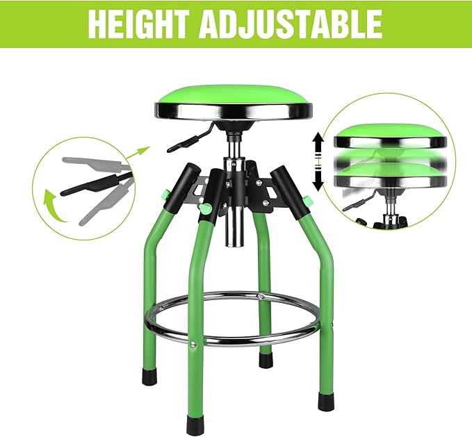 WORKPRO Garage Bar Stool, Heavy Duty Adjustable Hydraulic Shop Stool, 29in to 33. 86in, 330-Pound Capacity, Green