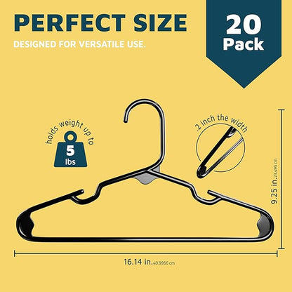 Lifemaster Plastic Kids Clothes Hanger – Children Clothes Hanger with Shoulder Notch, 11.6 Inch Space-Saving Closet Organizer for Baby, Toddler, and Kids Clothing, Hold Up to 5 lbs, Pack of 20, Black