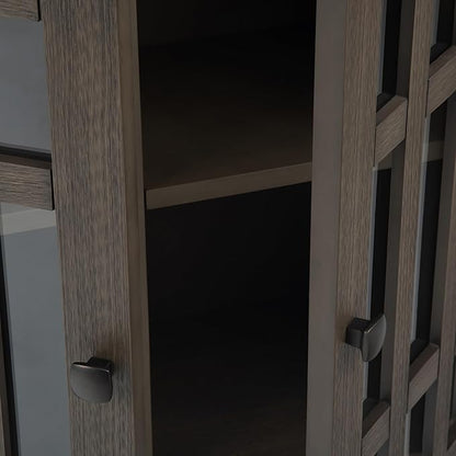 SIMPLIHOME Bedford Storage Cabinet - 32 inch Wide Solid Wood Low Media Cabinet in Farmhouse Grey, Transitional Console for Living Room, Entryway, or Dining Room with Glass Doors and Adjustable Shelves