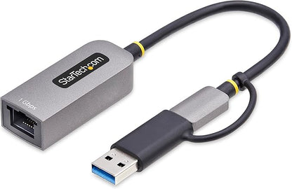 StarTech.com USB-C to Ethernet Adapter w/USB-A Dongle, 10/100/1000Mbps, USB GbE Adapter, 6in/15cm Attached Cable, Status LEDs