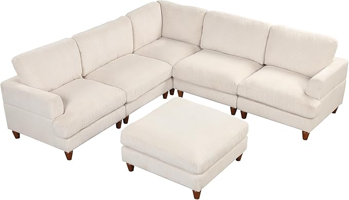 Eafurn Free Combination Symmetrical Modular Sectional Sofa with Movable Ottoman,Corduroy Upholstered Convertible Sleeper Couch,6 Seater Oversized Reversible Corner Sofa&Couch for Living Room Office