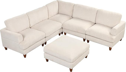 Eafurn Free Combination Symmetrical Modular Sectional Sofa with Movable Ottoman,Corduroy Upholstered Convertible Sleeper Couch,6 Seater Oversized Reversible Corner Sofa&Couch for Living Room Office