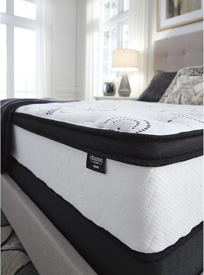 Signature Design by Ashley Full Size Chime 12 Inch Medium Firm Hybrid Mattresswith Cooling Gel Memory Foam for Pressure Relief, Fiberglass Free, Mattress In A Box